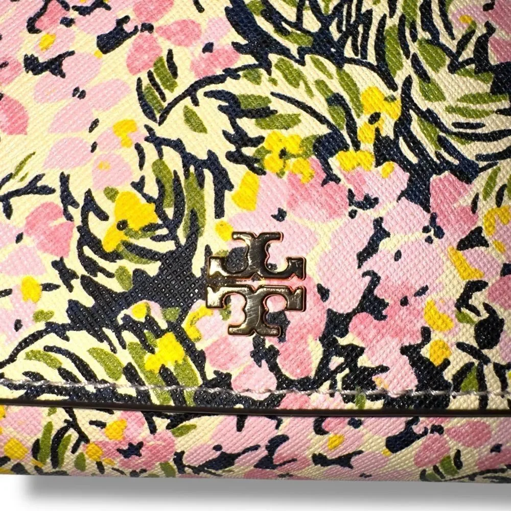 Tory Burch Beige Floral Print Leather Gemini Shoulder Bag